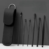 Stainless Steel Earpick Storage Leather Cover 6 Piece