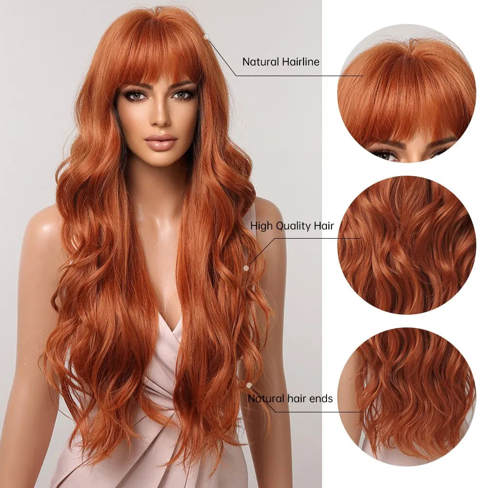 Ginger Curly Synthetic Wigs for Women Long Natural