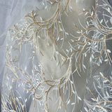White lace Gold Beaded Embroidery Apparel Fabrics &