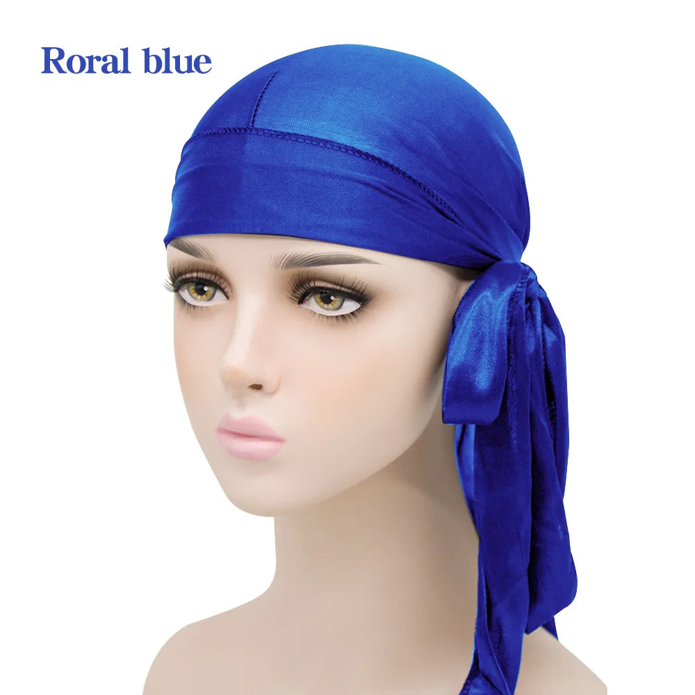 Unisex Silky Satin Durags Bandanas Turban Hat Elastic