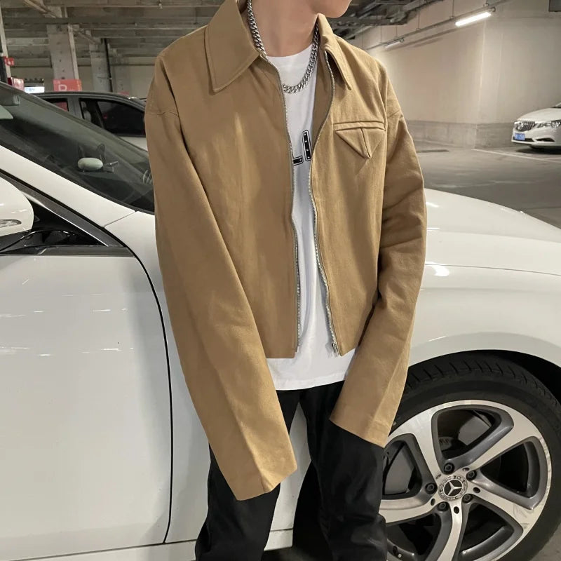 Gmiixder Short Lapel Jacket Men's Spring Autumn Vintage
