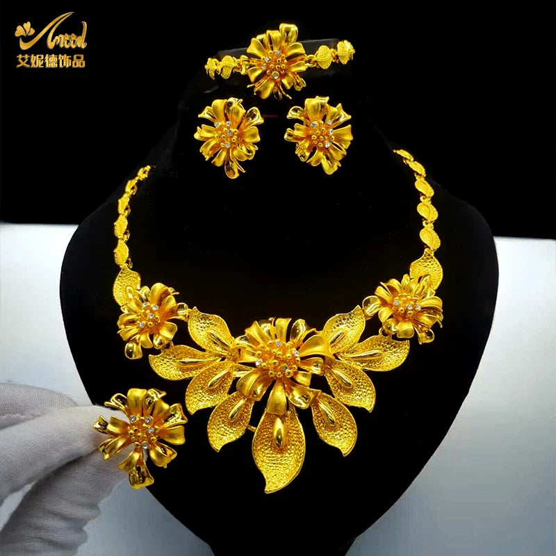 ANIID Indian 24K Gold Color Necklace Set For