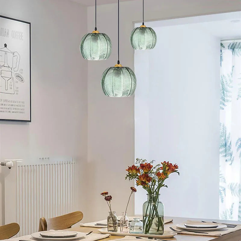 Nordic Glass Pendant Light Green Leaf Pattern Lighting