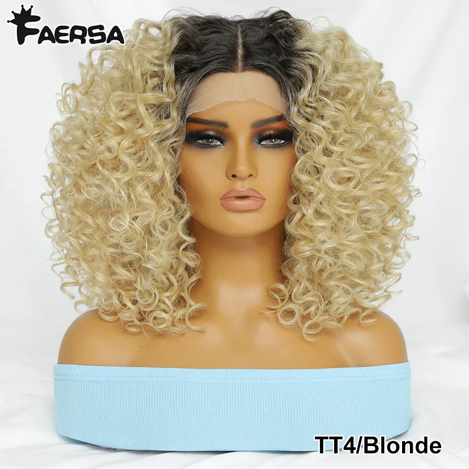 16" Kinky Curly Synthetic Lace Front Wig Black