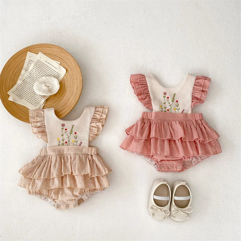 Ruffles Lace Baby Girls Romper Dress Summer Vintage