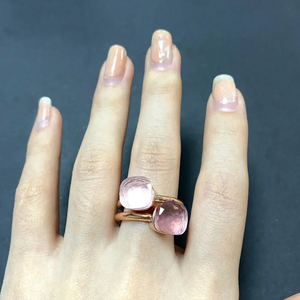 2PcsSet Pomellato Ring Stacked Mix Color Crystal Ring