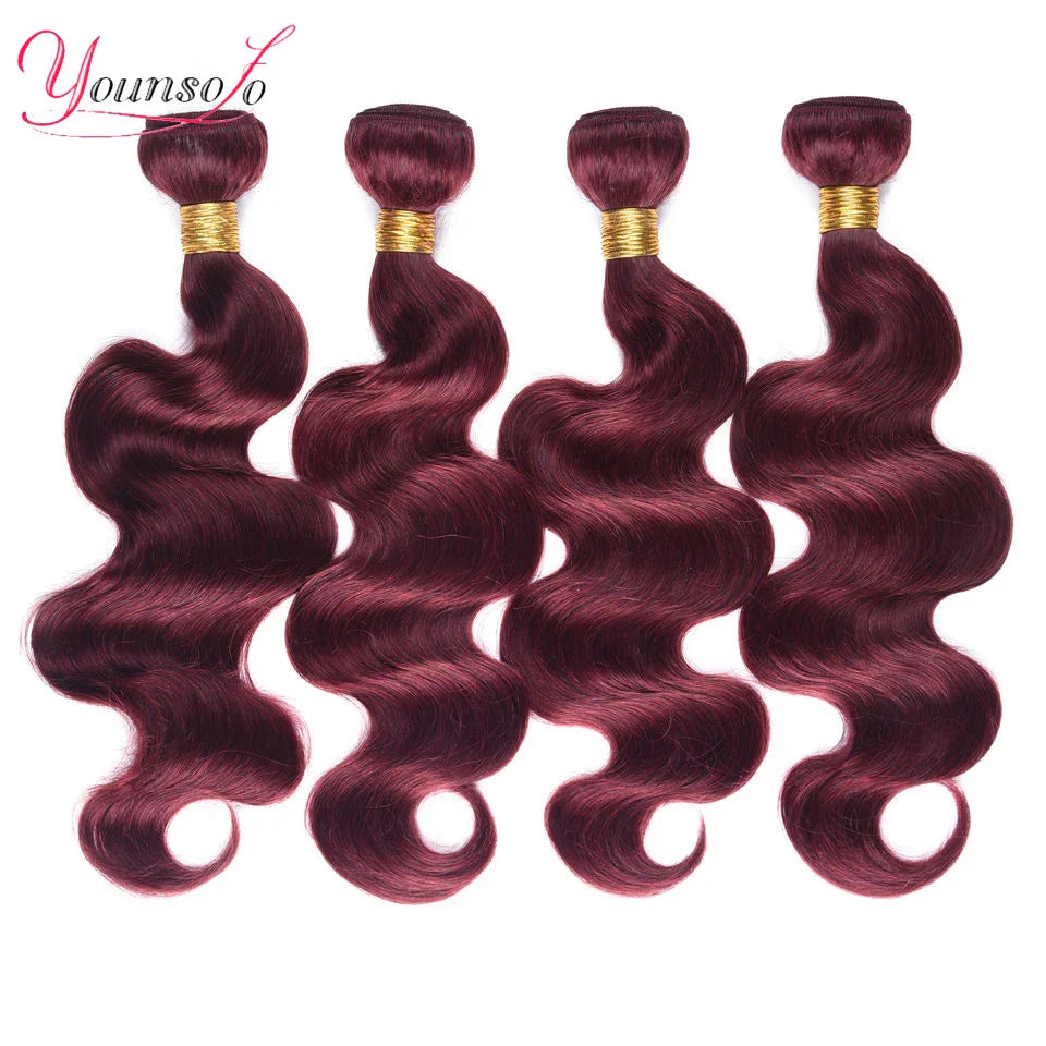 Burgundy Human Hair Bundles With Closure 99j Body