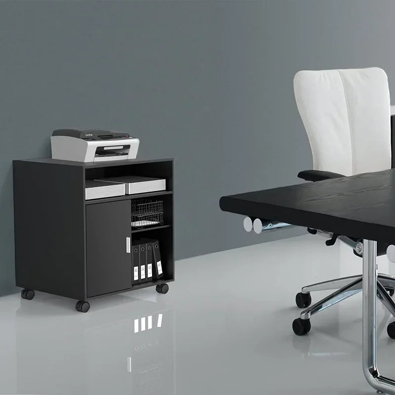 Printer Stand with Storage Adjustable Shelves, Wood Mobile
