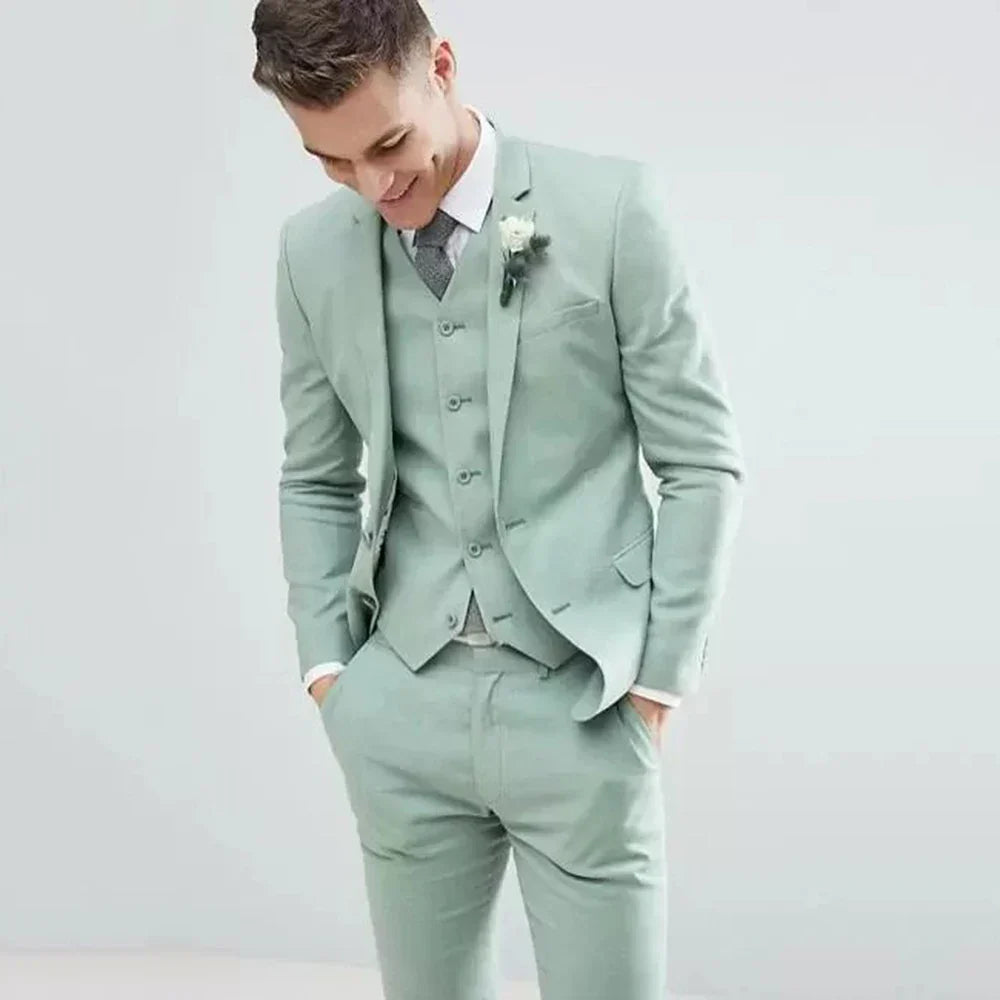 Light Green Men Suits Wedding Tuxedos Notched Lapel