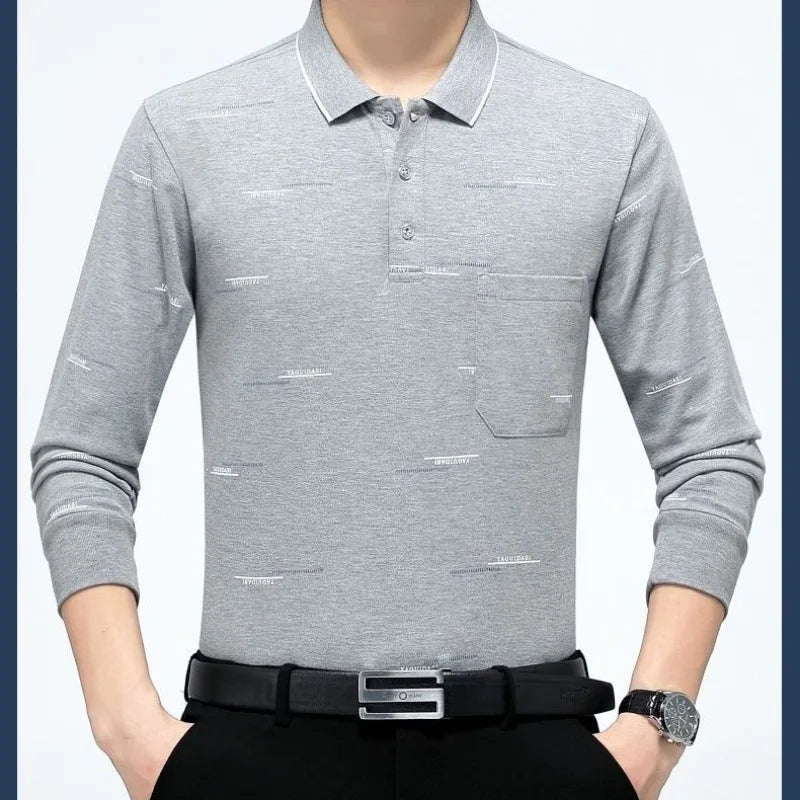 Men's Spring Autumn Letter Printed Solid Turn-down Collar