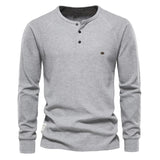 AIOPESON Waffle Henley T-Shirt Men Long Sleeve Basic