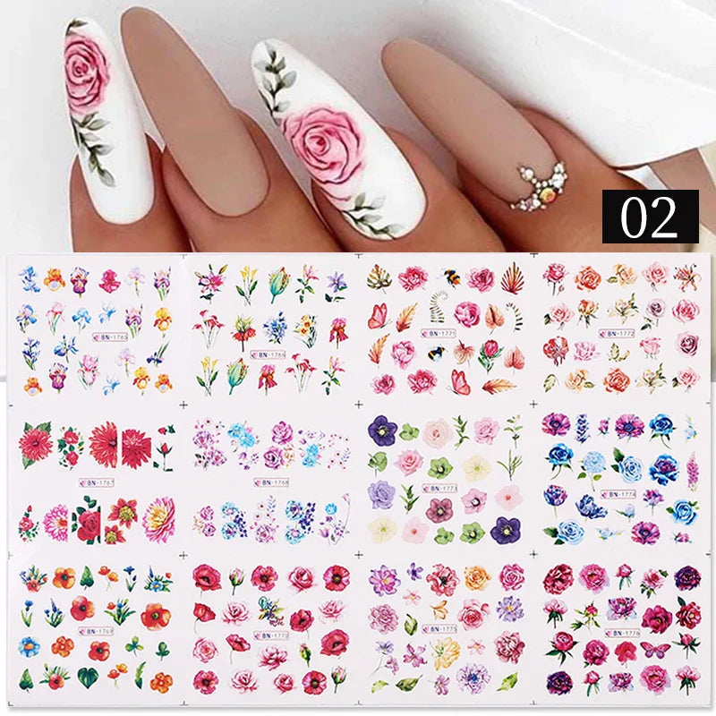 12 Designs Nail Stickers Set Mixed Floral Geometric