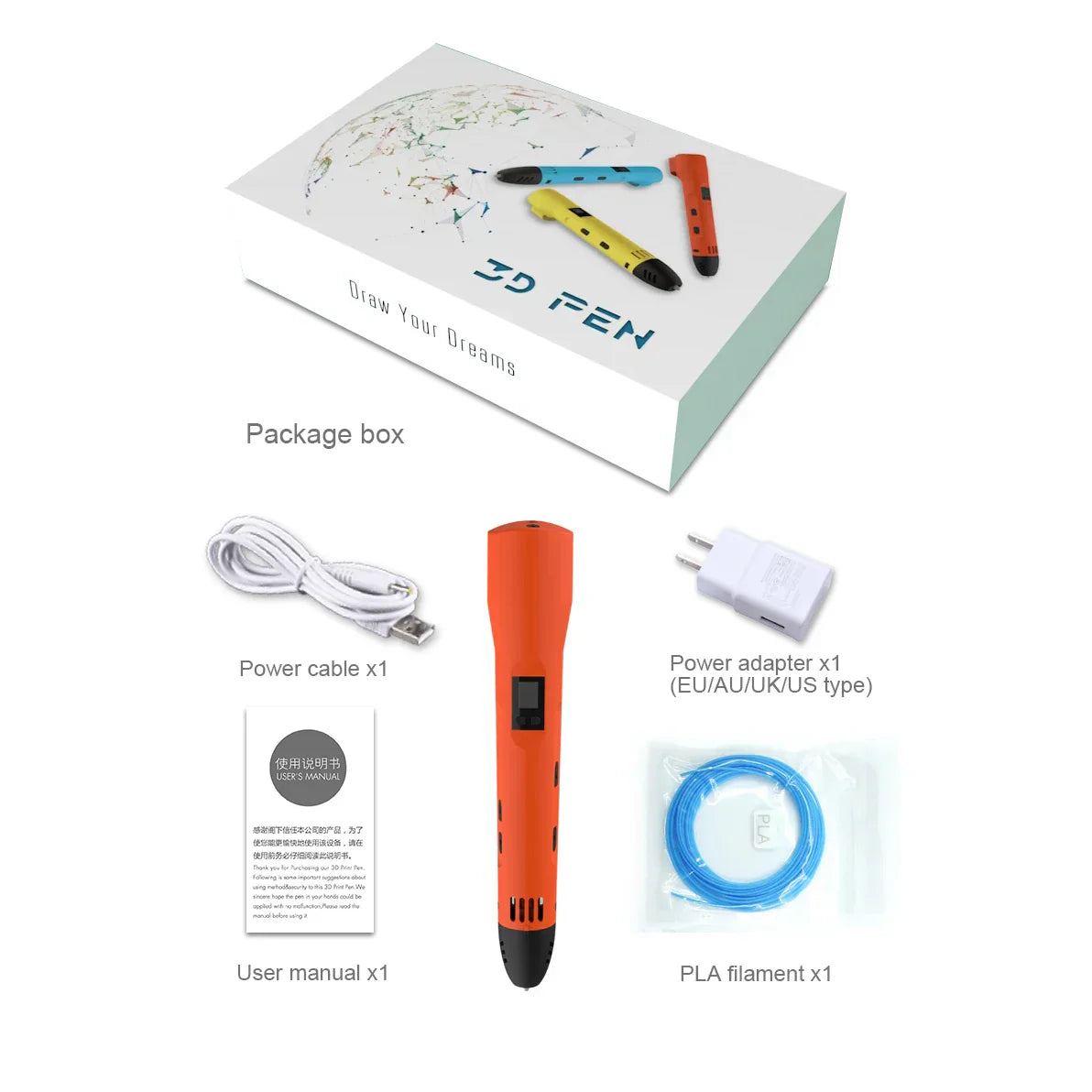 QCREATE Adjustable Temperature 3D Pen with LCD Display