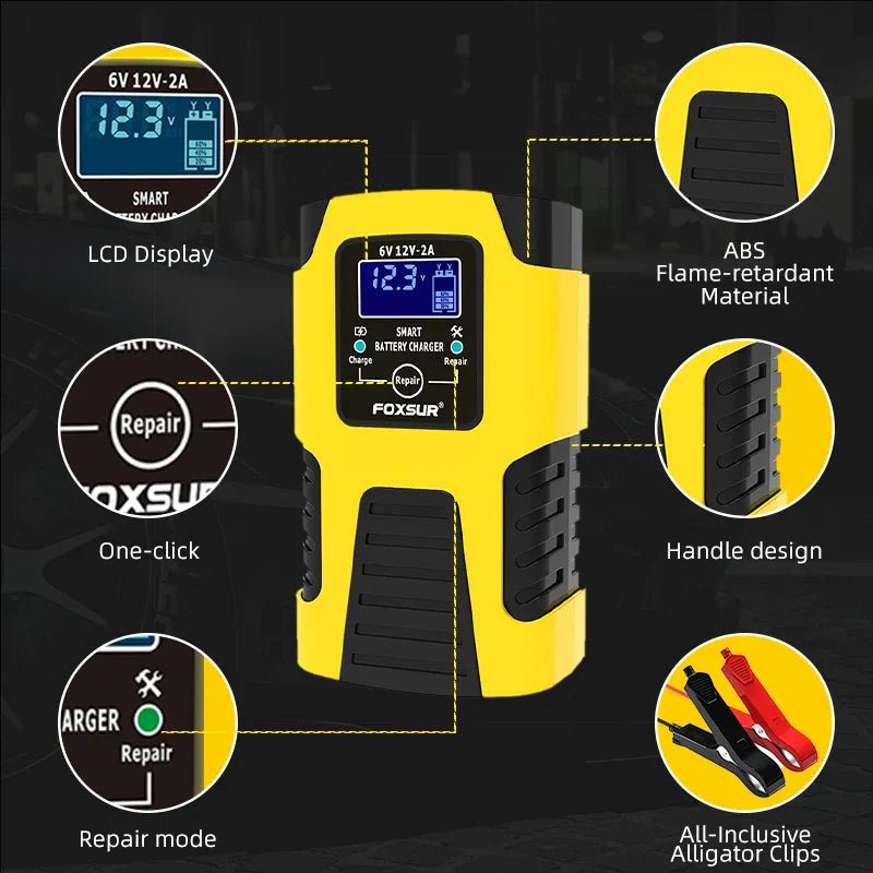 FOXSUR Intelligent Automotive Battery Charger 6V 12V Car