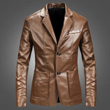 PU Jacket Men Solid Color Leather Coat Jacket