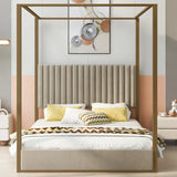 Queen Size Upholstery Canopy Platform Bed with Headboard and Metal Frame，Adult and adolescent double bed,single bed，marriage bed