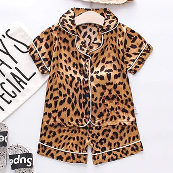 Toddler Girls Silk Satin Pajamas Sets Cartoon Kids