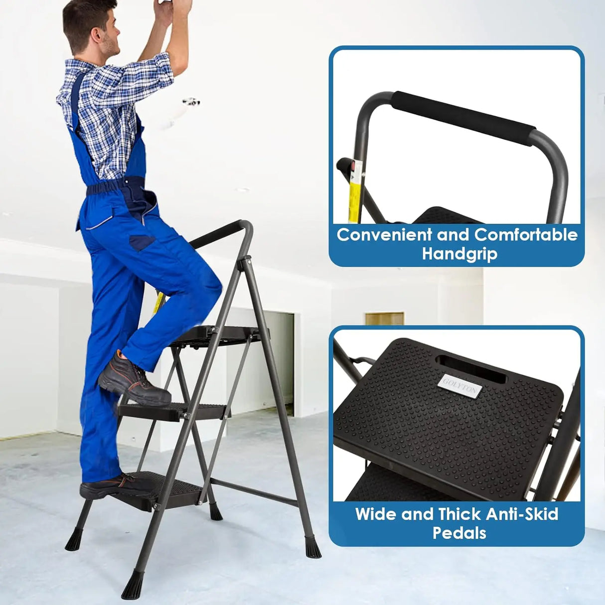 3 Step Ladder, GOLYTON Folding Step Stool