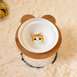 New High-end Pet Bowl Bamboo Shelf Ceramic Feeding