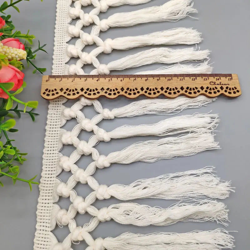5M Beige Cotton Fringe Lace Ribbon DIY Apparel