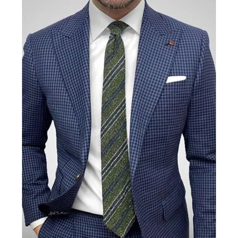 Men's Suit Jacket Checkered Striped Lapel Long Sleeved