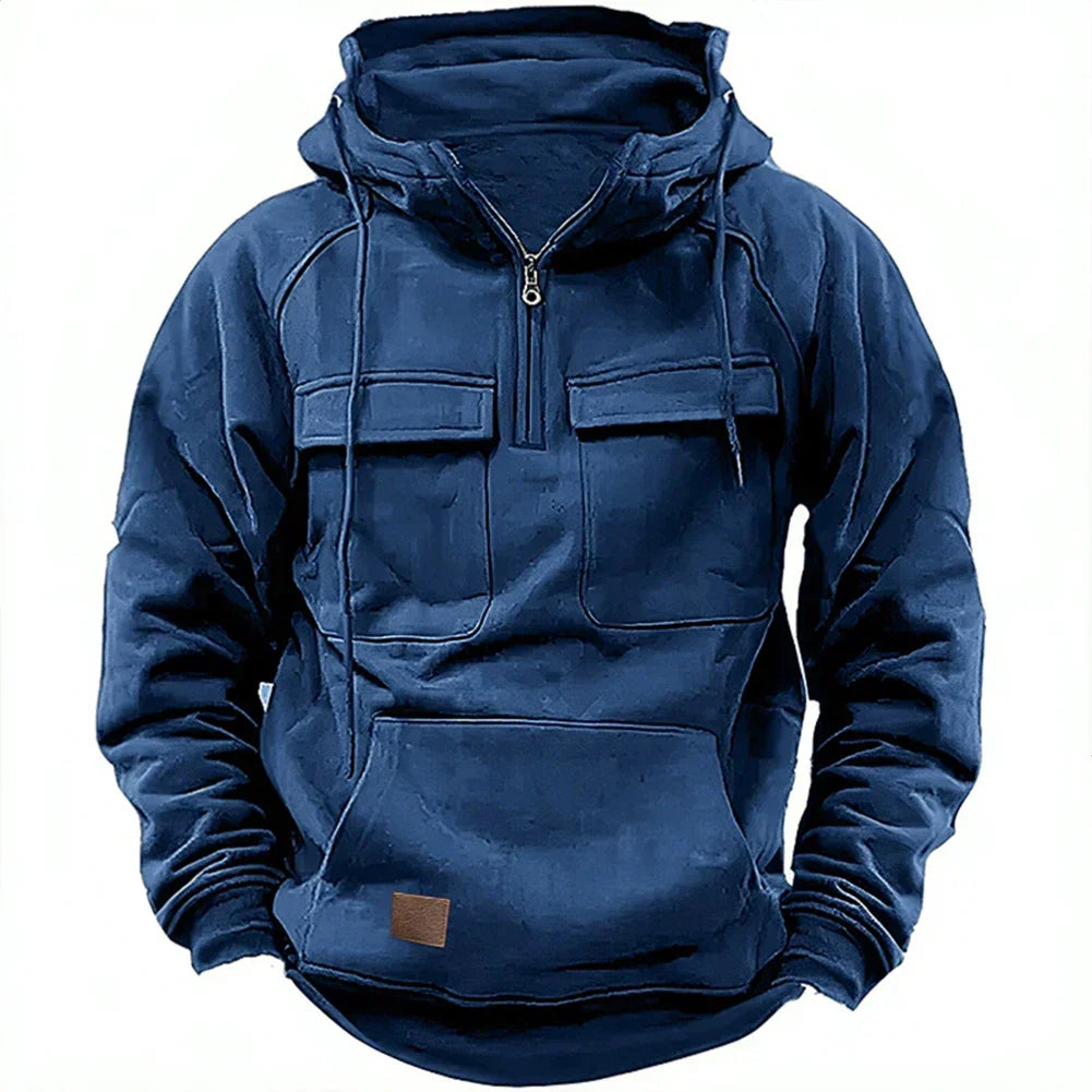 Loose Sweatshirt Men Pullover Solid Color Black Blue