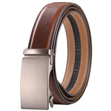 Plyesxale Brown Leather Belt Men 2024 Automatic Buckle