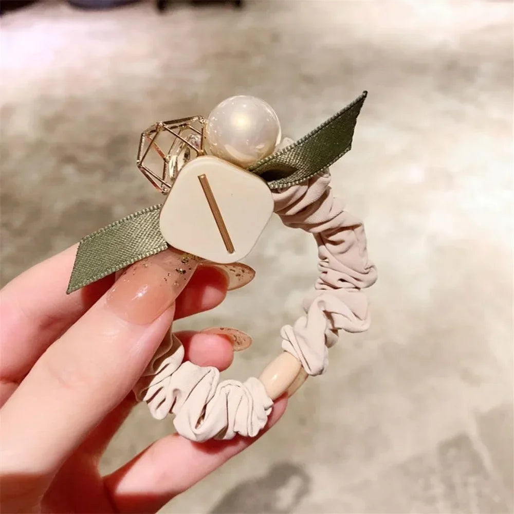 Luxury Rhinestone Pearl Hair Ties Ropes Women Girls