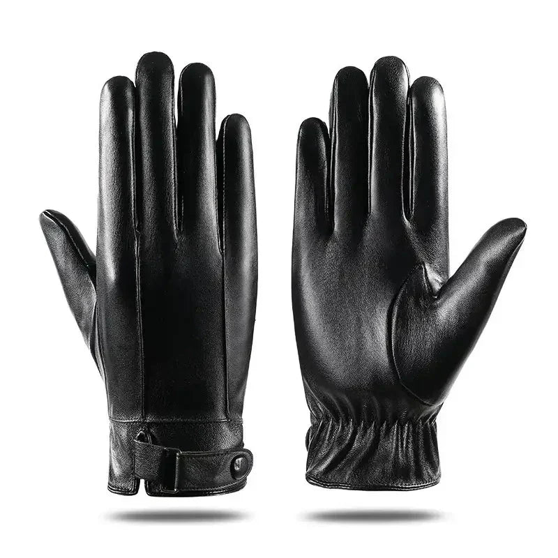 Fleece Leather Gloves Men's Winter Autumn PU Linings