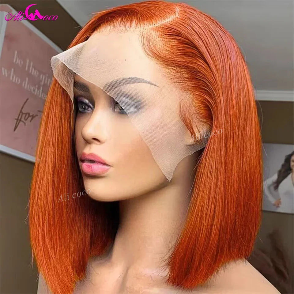 180% Density Ginger Orange Straight Bob Wig 13x4