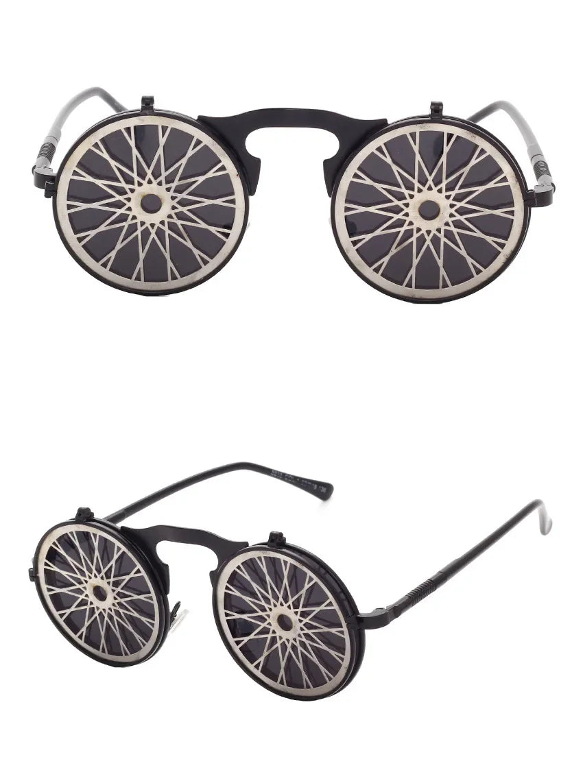Metallic Retro Punk Steam Flap Vintage Sunglasses Personality