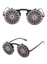 Metallic Retro Punk Steam Flap Vintage Sunglasses Personality