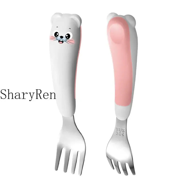 Baby Children Spoon Fork Set Cartoon Bear Stainless