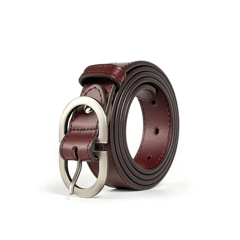BEAUTODAY Belt Women Genuine Cow Leather Metal Oval