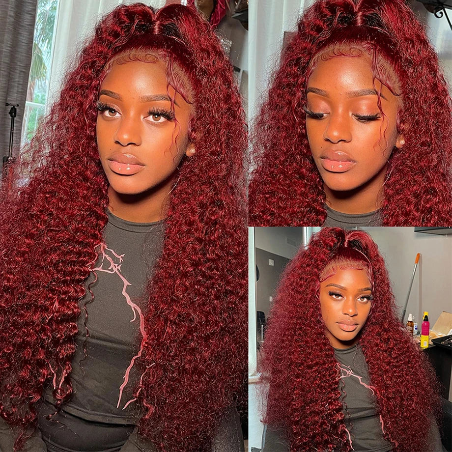 Burgundy Human Hair Lace Frontal Wigs Colored 99j