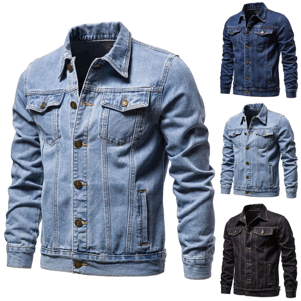 Men'S Workwear Long-Sleeved Lapel Denim Jacket Fashionable Loose