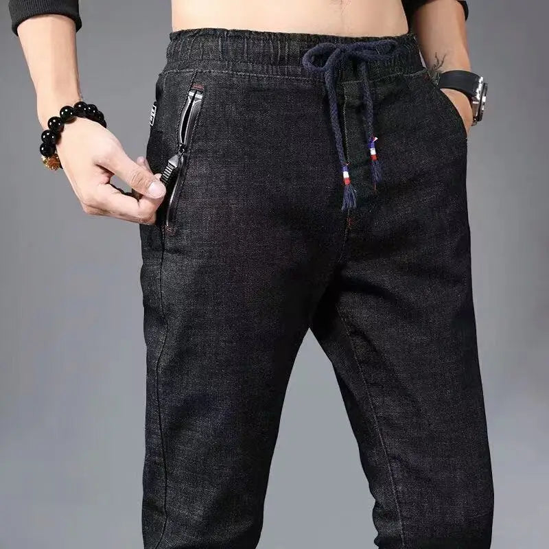 Men's Winter Pants Fleece-lined Jeans Brushed Black Street