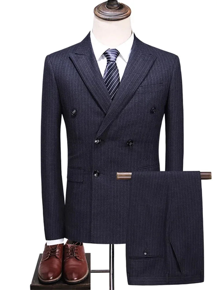 S-7XL Autumn Style Suits Double-breasted Slim Men's Suits