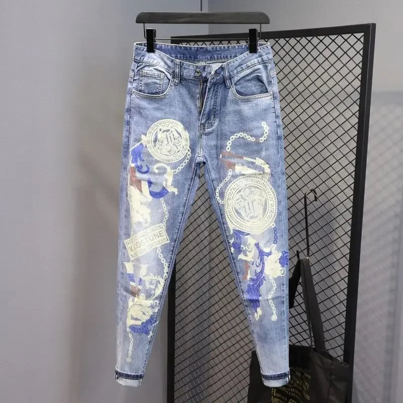 Tapered Graphic Jeans for Men with Print Hip