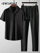 Men's 2024 Solid Pleate Two Piece Suits Summer