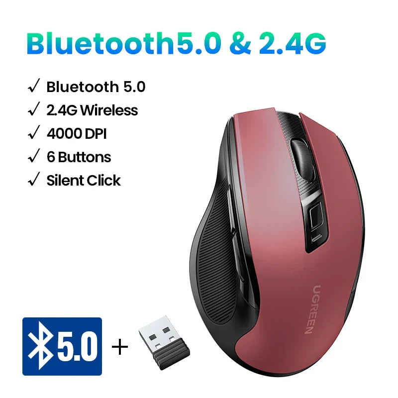 UGREEN Wireless Mouse Bluetooth5.0 Mouse Ergonomic 4000DPI 6