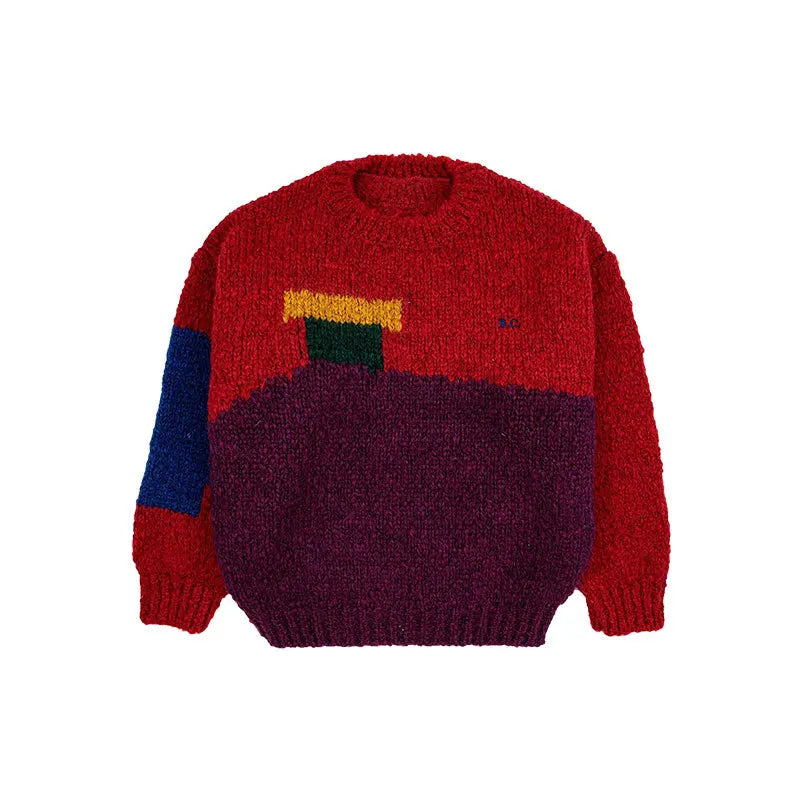 Children's Sweater Winter 23 Boys Colorblocked Pullover Warm