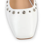 Onlymaker Women White Square Toe Buckle Strap Mary