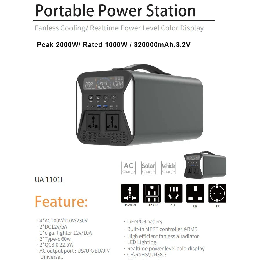 2600W Portable Power Station 1800W 1000W Solar Generator