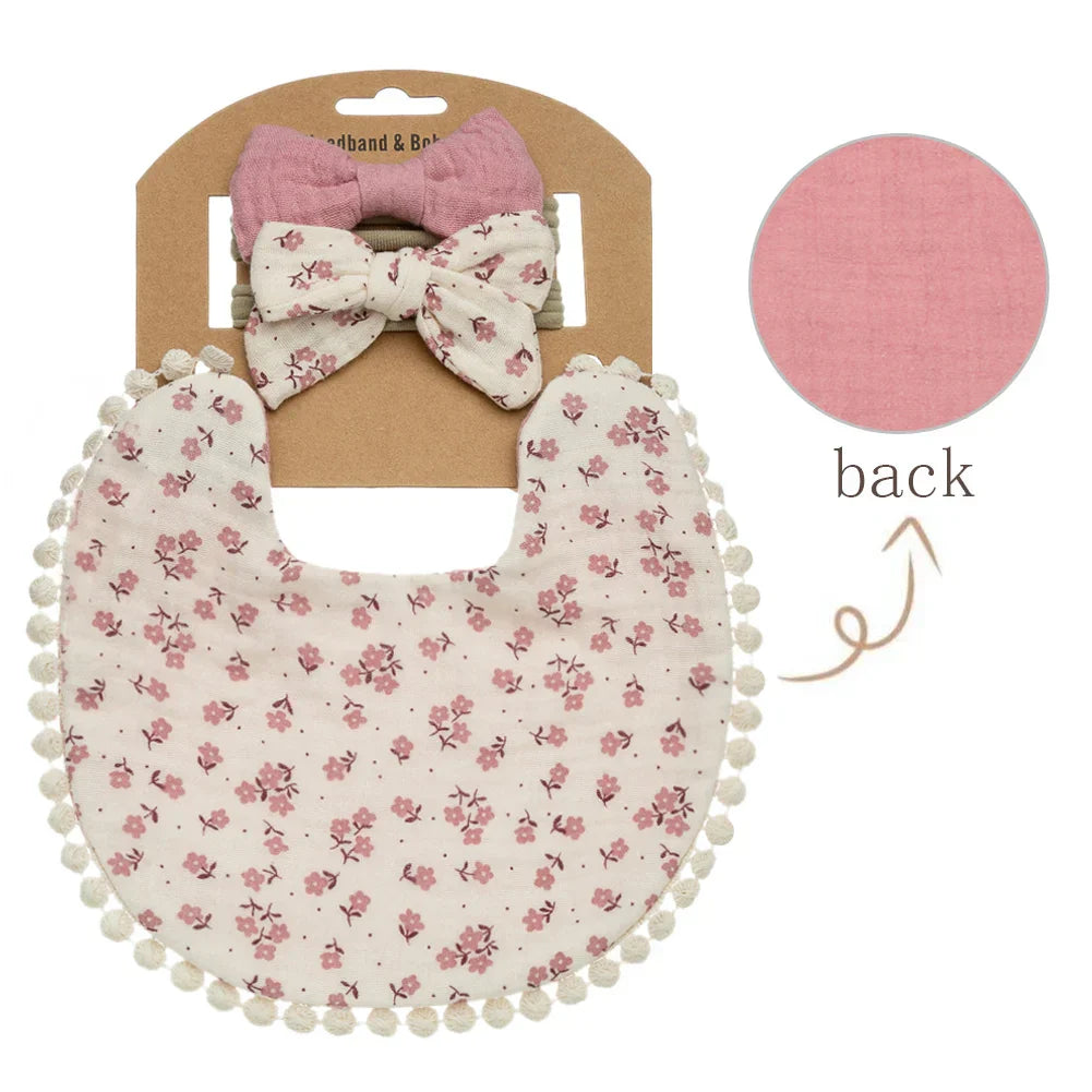 3Pcs/Set Baby Flower Bibs & Headbands Bow Nylon