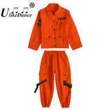 Kids Jazz Costumes Orange Long Sleeve Jacket Pants