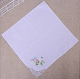 DHL200pcs Handkerchief Cotton Floral Embroidery Lace Edge Square