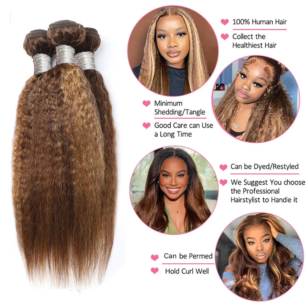 Highlight Kinky Straight Bundles Brazilian P4/27 Ombre Brown