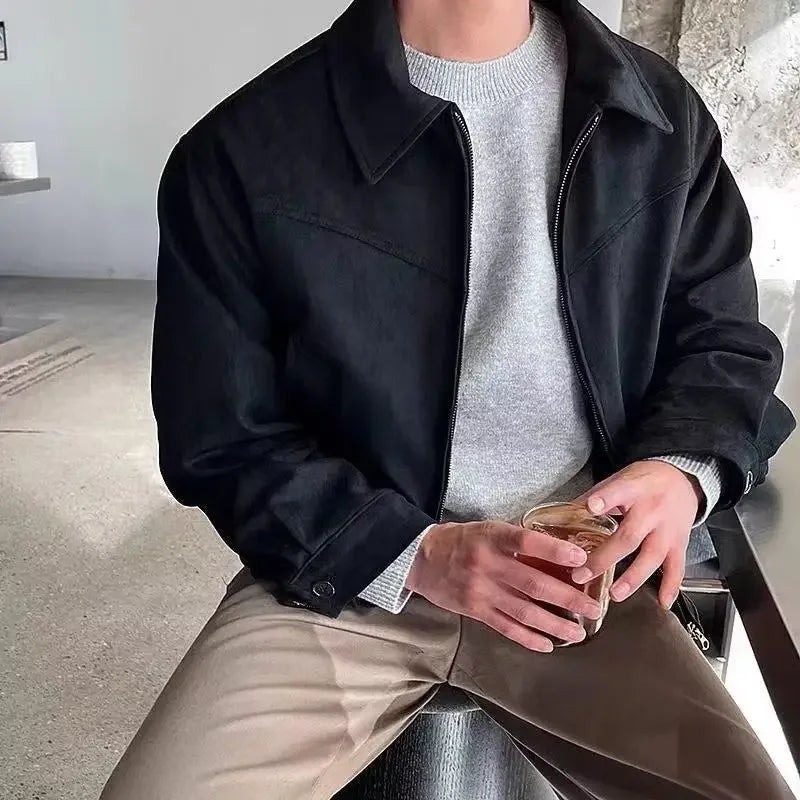 Elegant Solid Brown Coat Men's Spring Autumn High-end