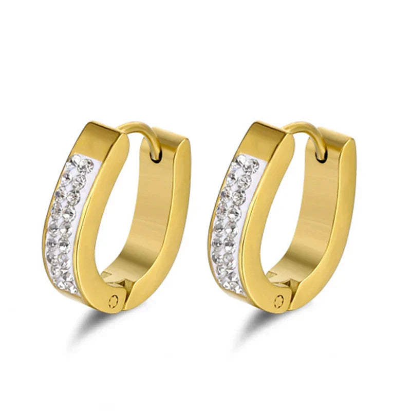New Trendy Round Hoop Earrings Simple Zircon Stainless